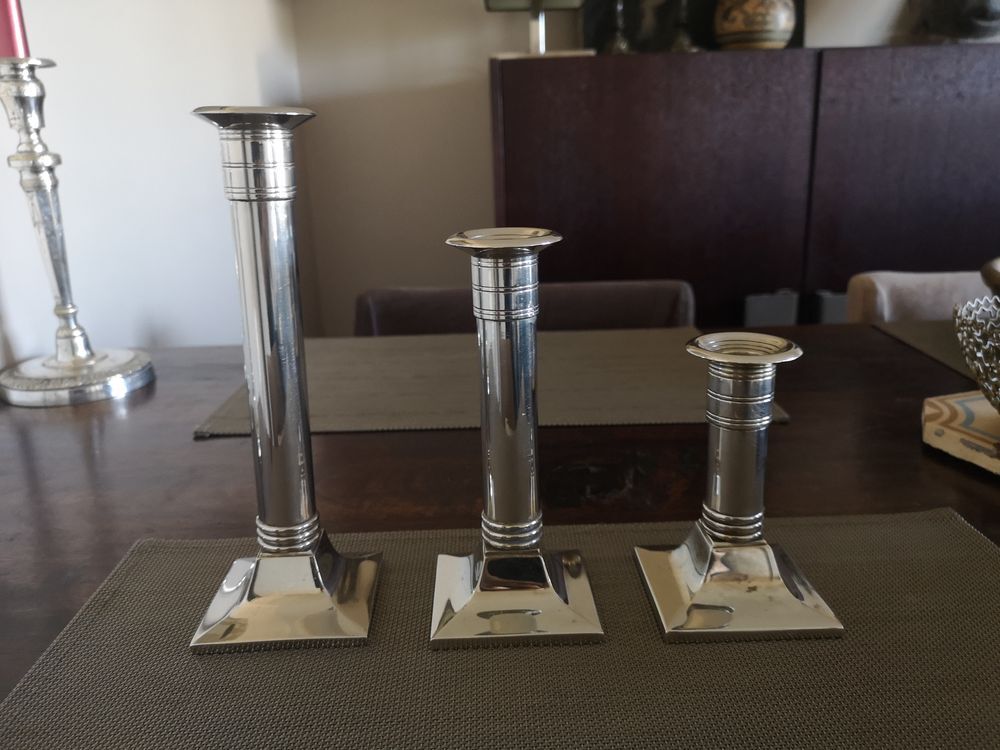Suite of three neoclassical candle holders in silver bronze - Art Deco - 1920s/1930s