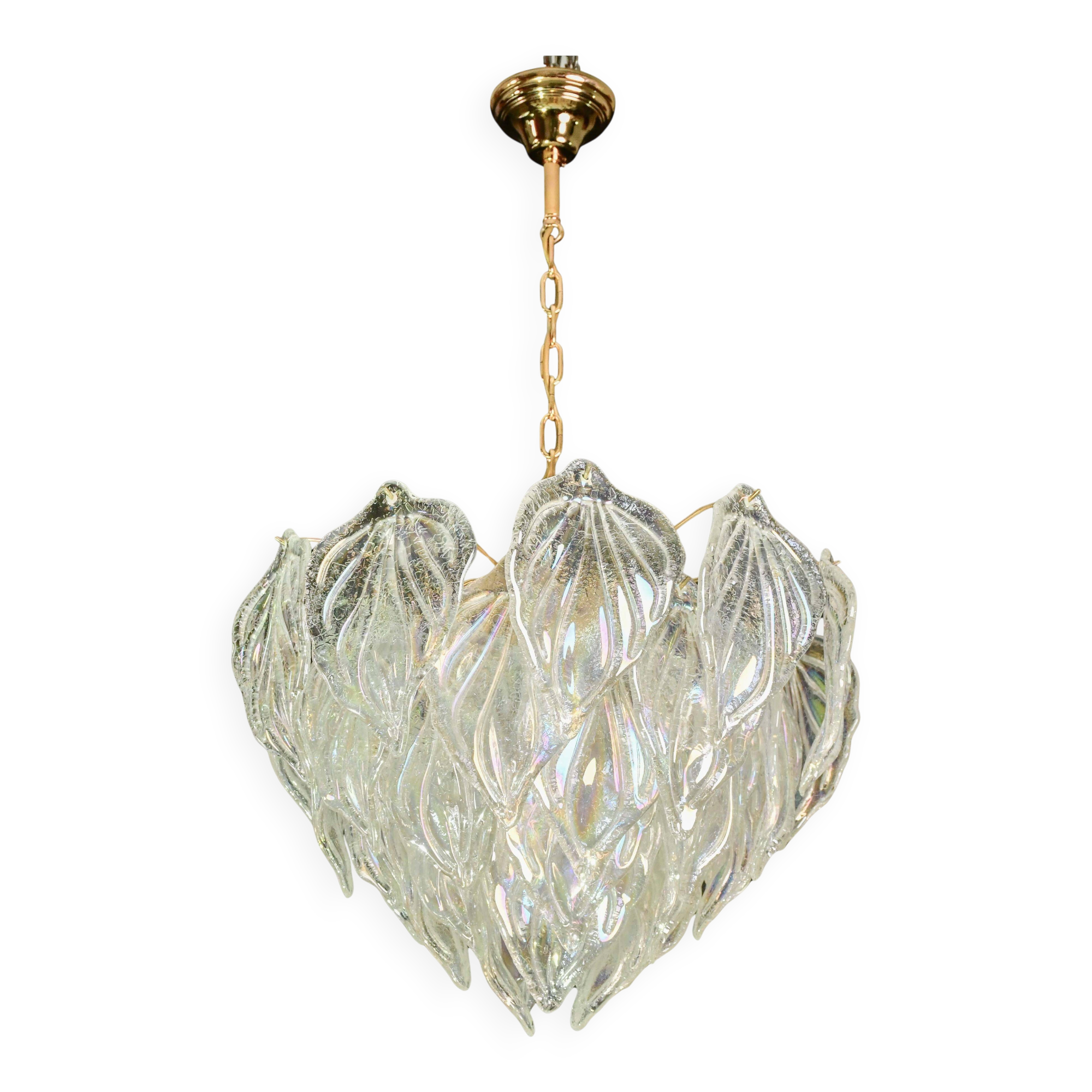 Amazing large Murano glass rainbow leaves chandelier