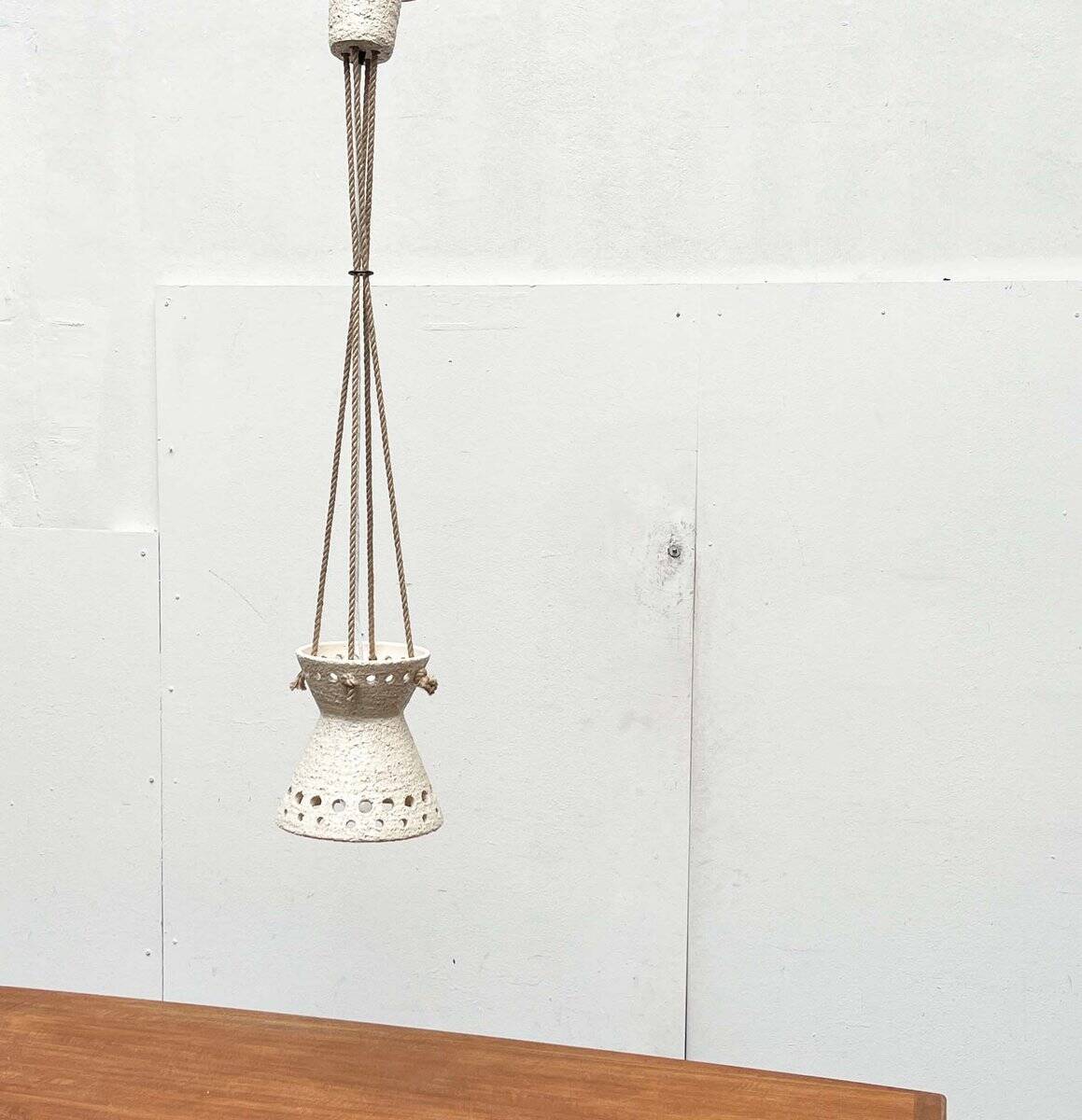 White ceramic pendant lamp in mid-century modern Danish style, 1960s.