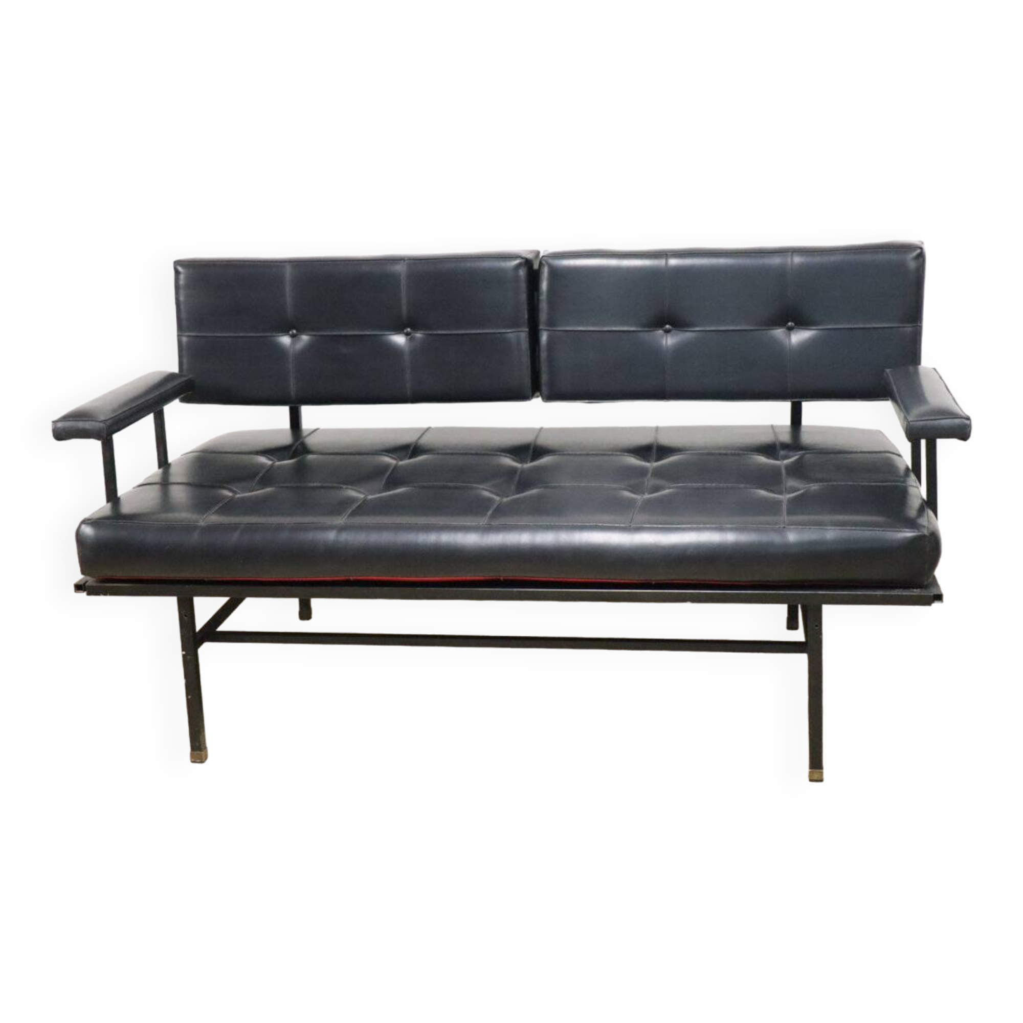 Vintage "Daybed" sofa bench in metal and imitation leather, 1950
