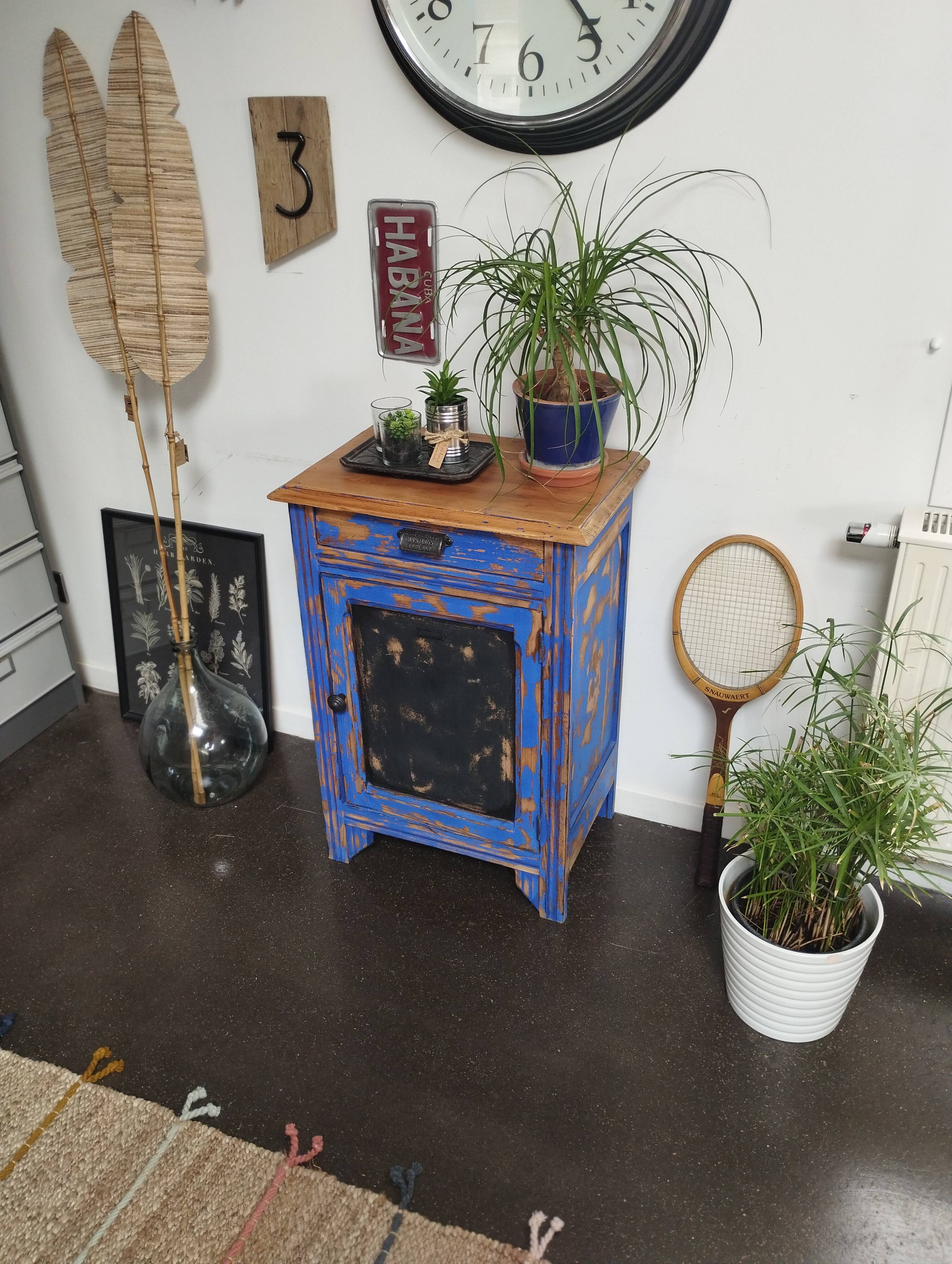 Vintage Jam Cupboard / Small Blue Workshop Cabinet