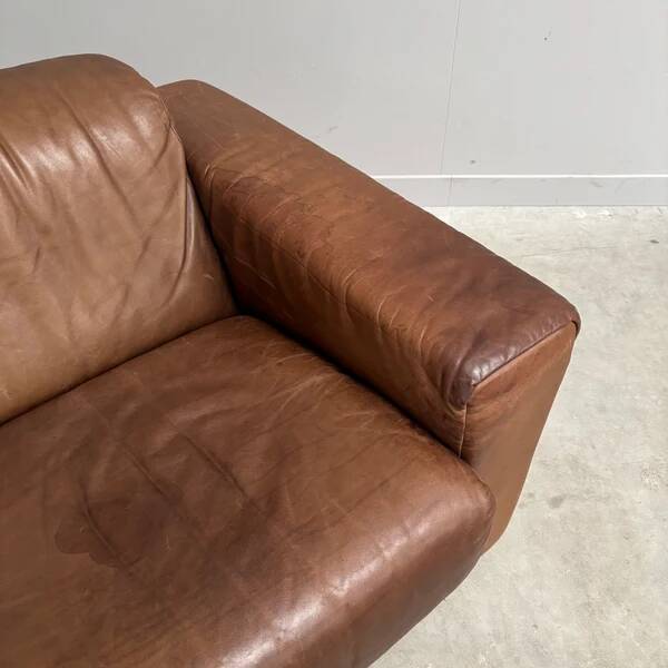 Ensemble de fauteuils en cuir marron vintage, années 1970.