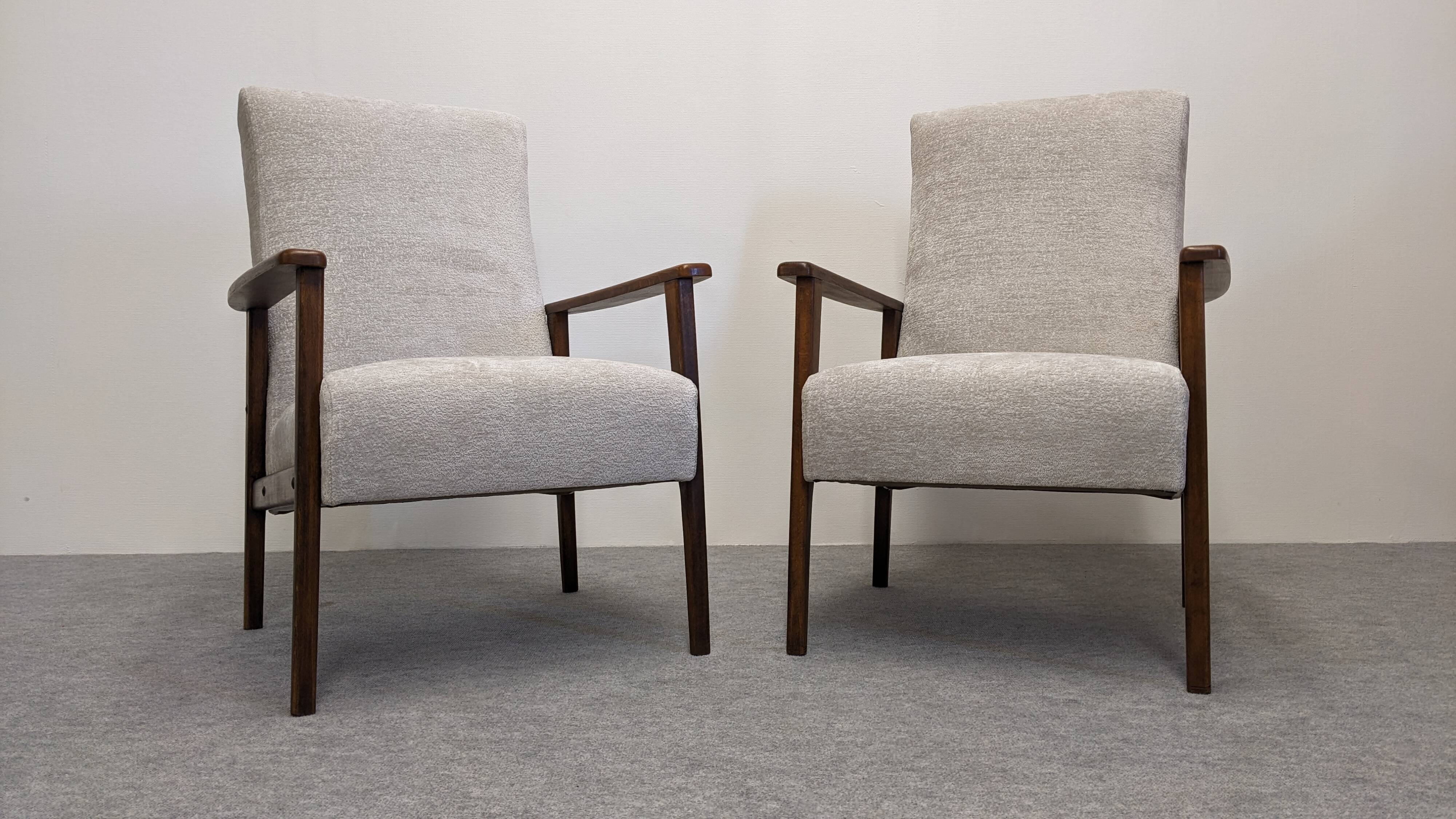 Pair of vintage stained beech armchairs from the 50s/60s