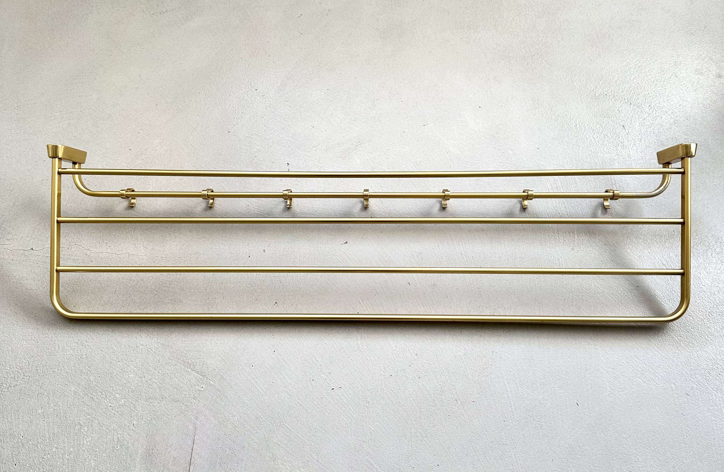 Mid-Century Coat Rack, Gold Coat Rack, Hallway Hook Rail, 1960s