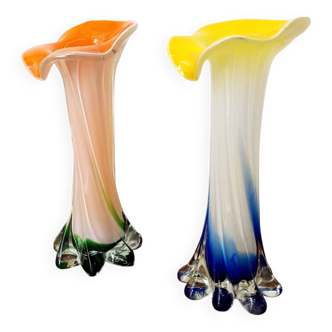 Pair of vintage Murano colored vases