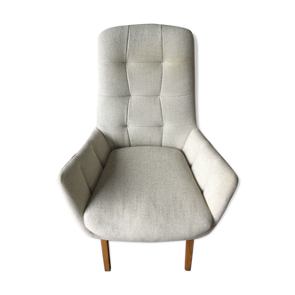 Fauteuil en cuir et tissu vintage