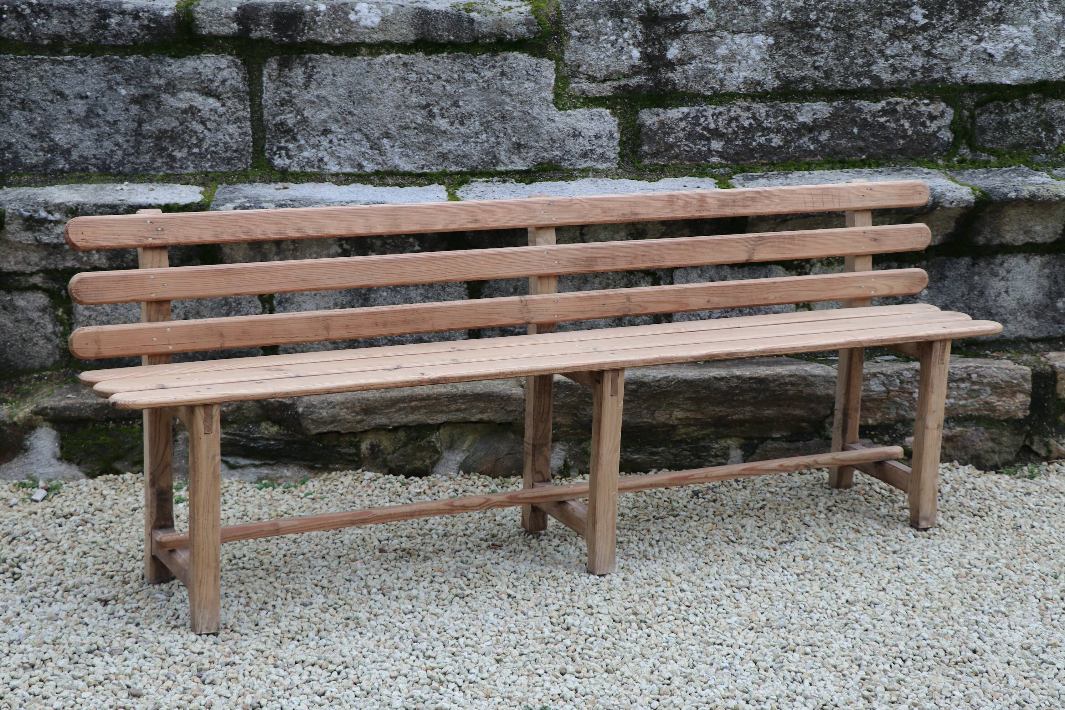 Large bench with solid wood backrest, 1930 Brittany