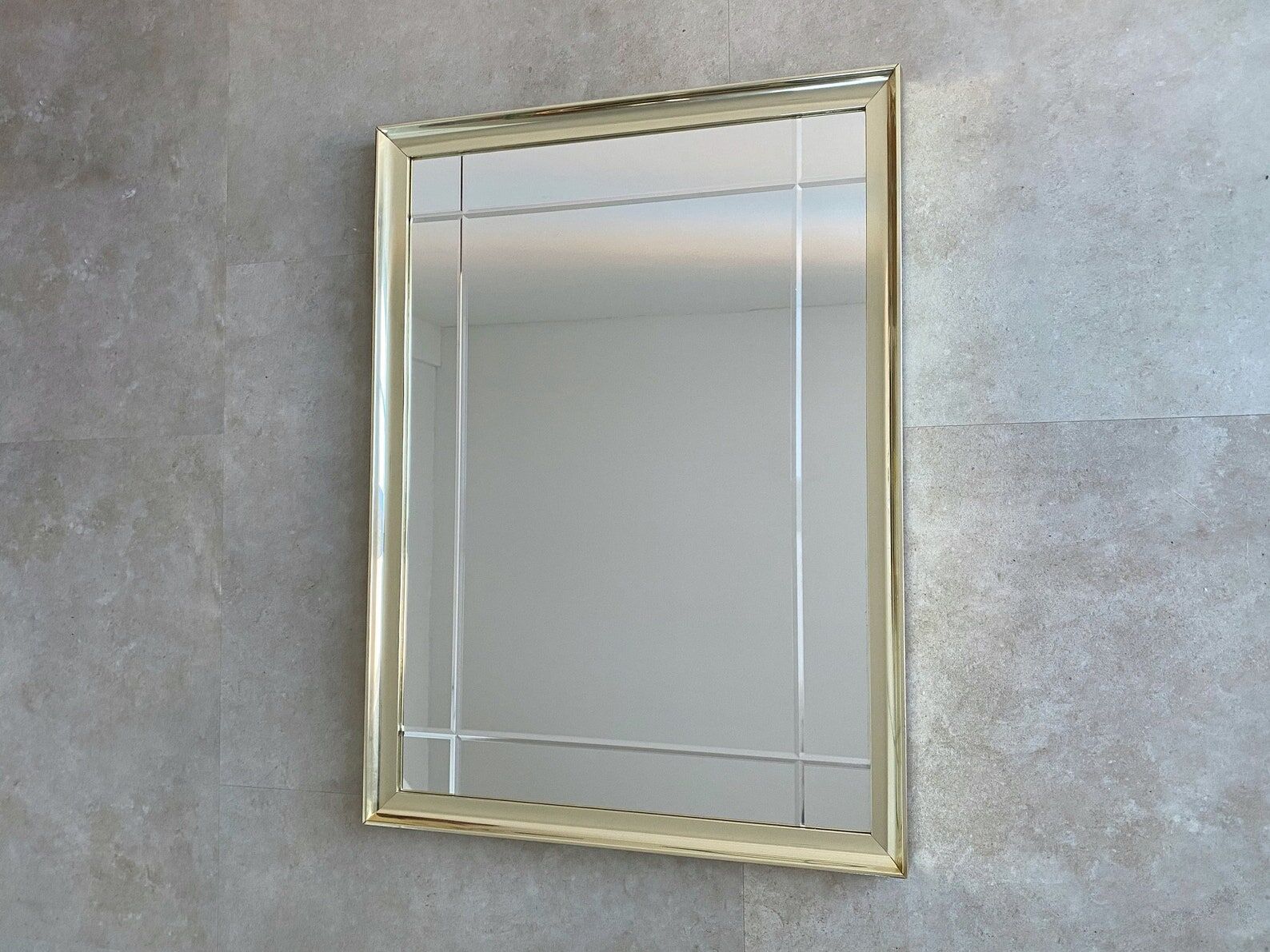 Vintage hollywood regency gold facetted mirror, 80s wall mirror