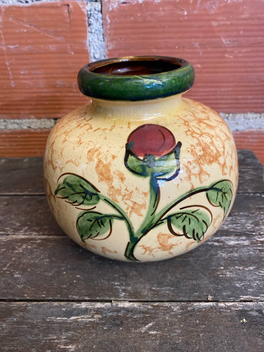 Vintage Polychrome Ceramic Ball Vase Flowers West Germany