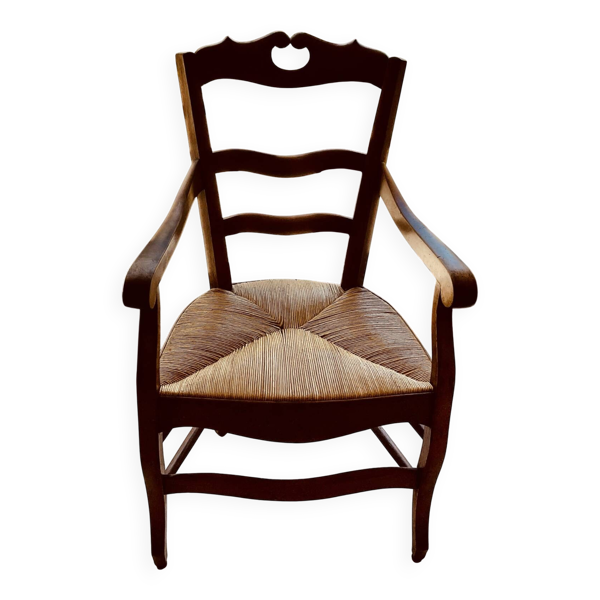 Fauteuil paillé en noyer XIXème