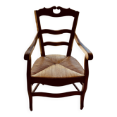 19th-century walnut chair with rush seating