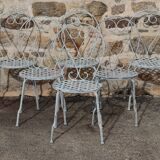 Series of 6 wrought iron garden chairs