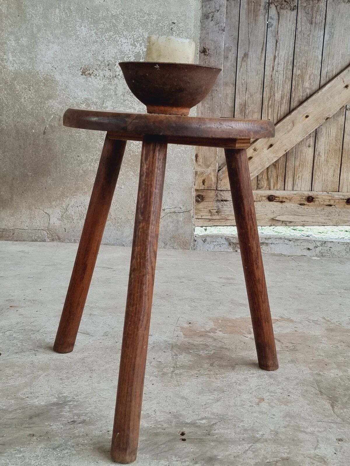 Vintage stool side table oak wood