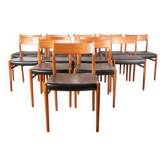 Série de 12 chaises Danoises en Teck et Skaï neuf, modèle 418, Arne Vodder.