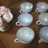 6 large iridescent tea cups with gold edge