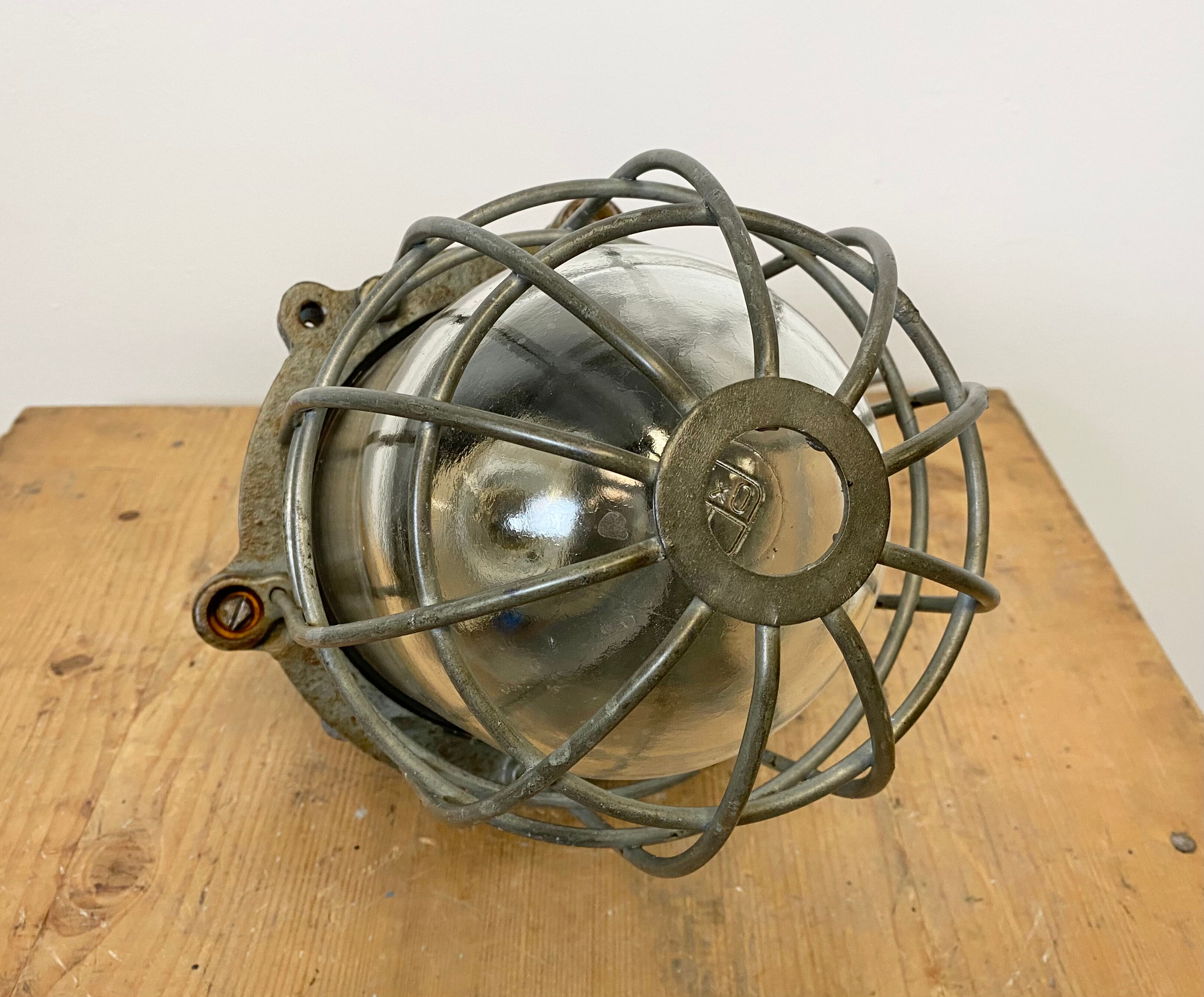 Grey Industrial Cast Iron Cage Pendant Light, 1960s