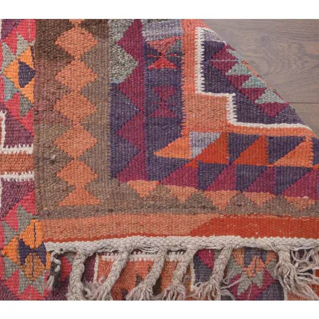 1970s Vintage Turkish Hand-Knotted Wool Cotton Orange Runner Rug 104x365