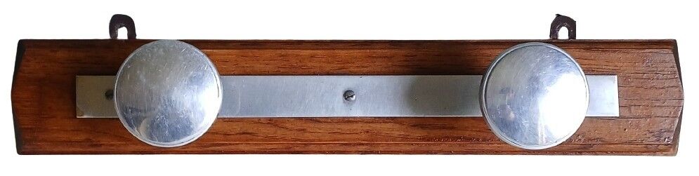 Coat rack with 2 hooks Art Deco in oak & aluminium, 1930