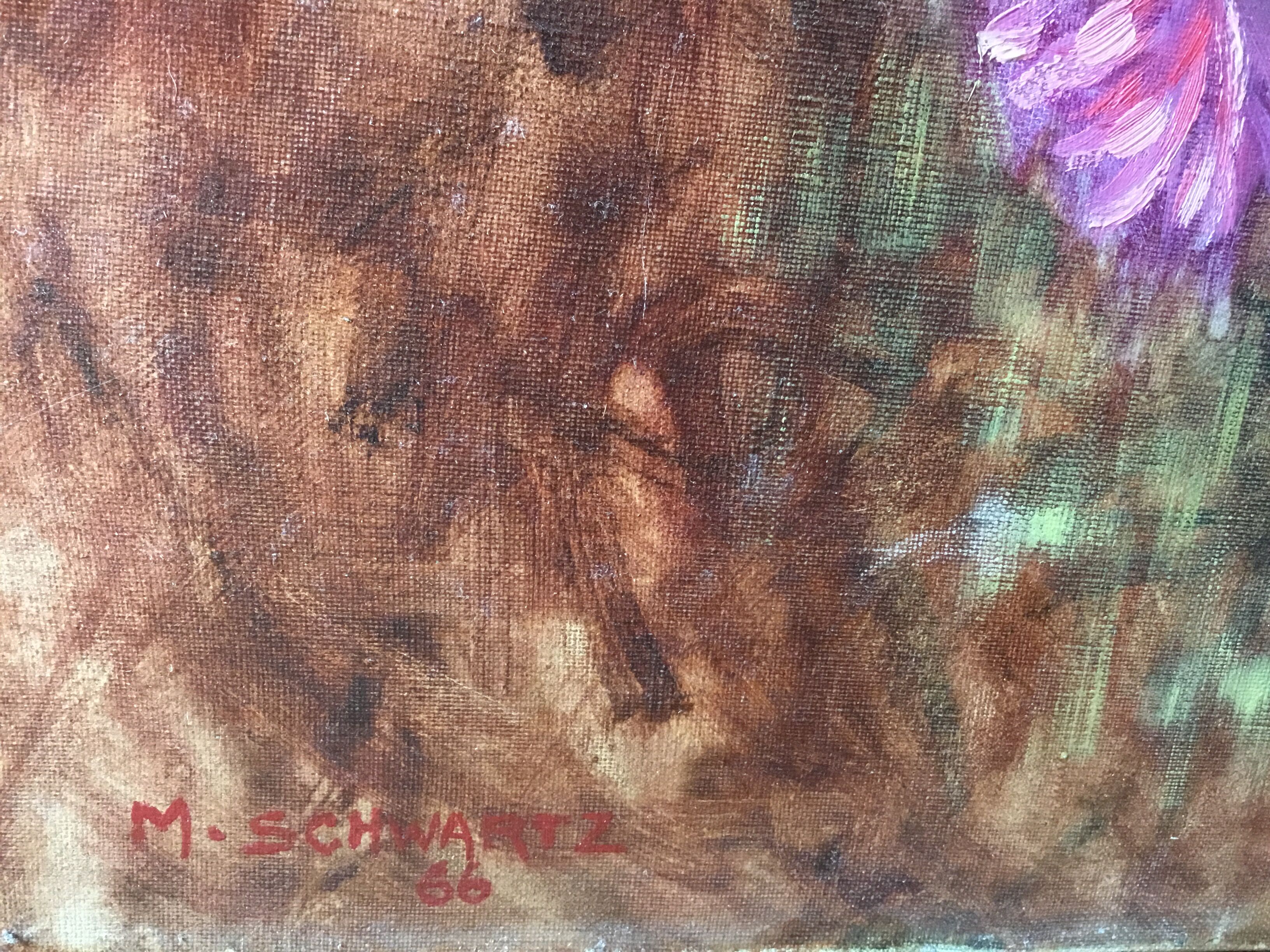 Huile sur toile « Dahlias »