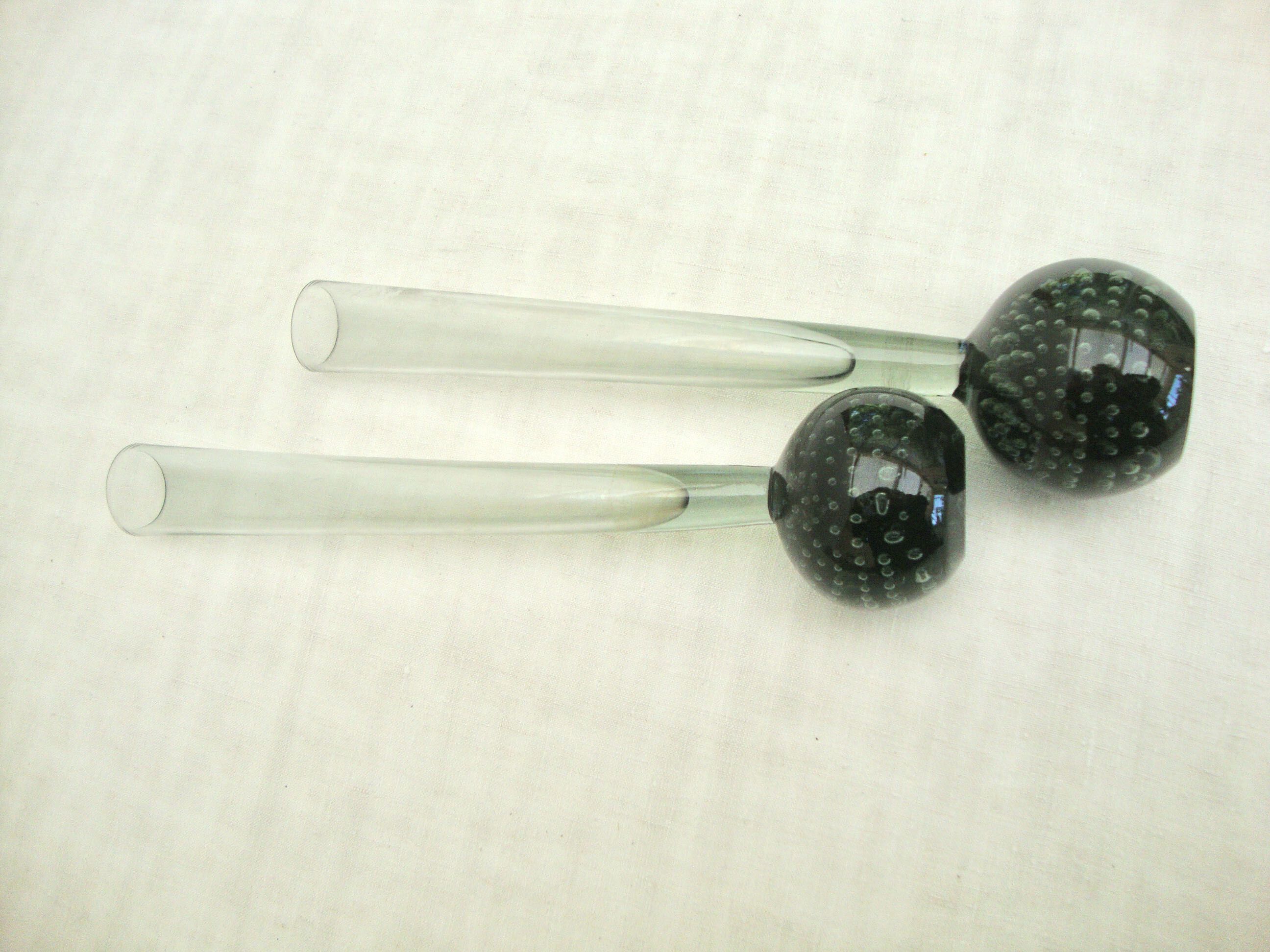 Set of 2 bubbled blown glass vases