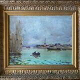 HST painting signed Georges FERRO-LA GREE (born 1941) Landscape of Loire Bréhémont?