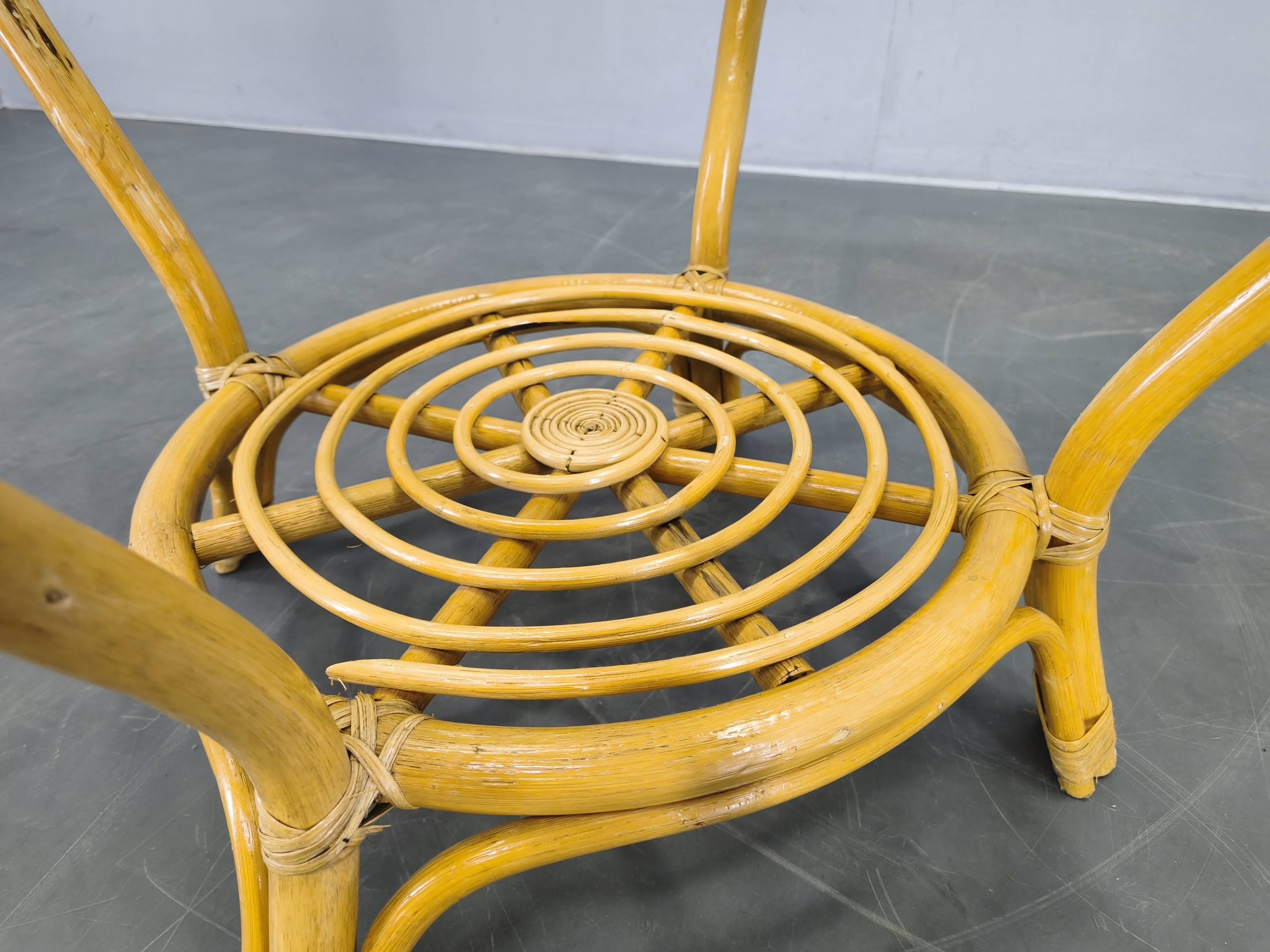 Italian Mid Century Rattan Coffee Table with Glass Top, 1960s