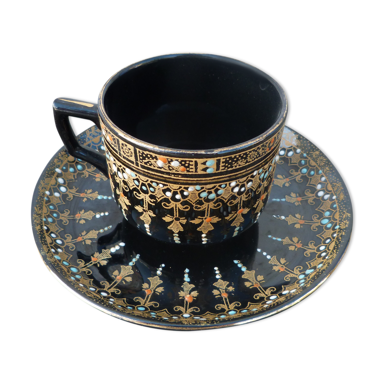 Tasse et soucoupe céramique anglaise noire émaillée