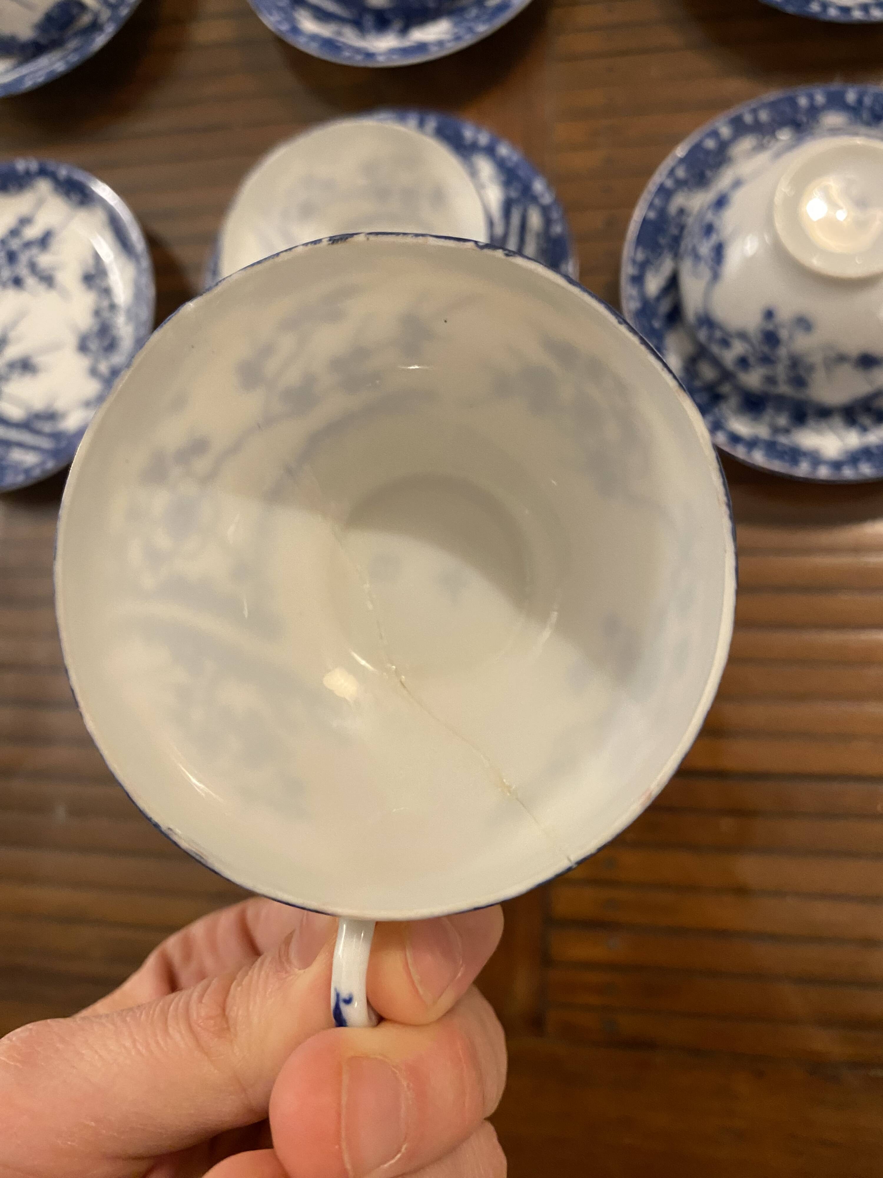 Japanese tea set cherry blossom blue fine porcelain