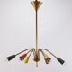 Vintage chandelier 1950, 6 arms, brass and colors, 60cm in diameter