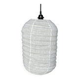 Small Japanese-style natural rattan and linen pendant lamp in the shape of a lantern H50 D30