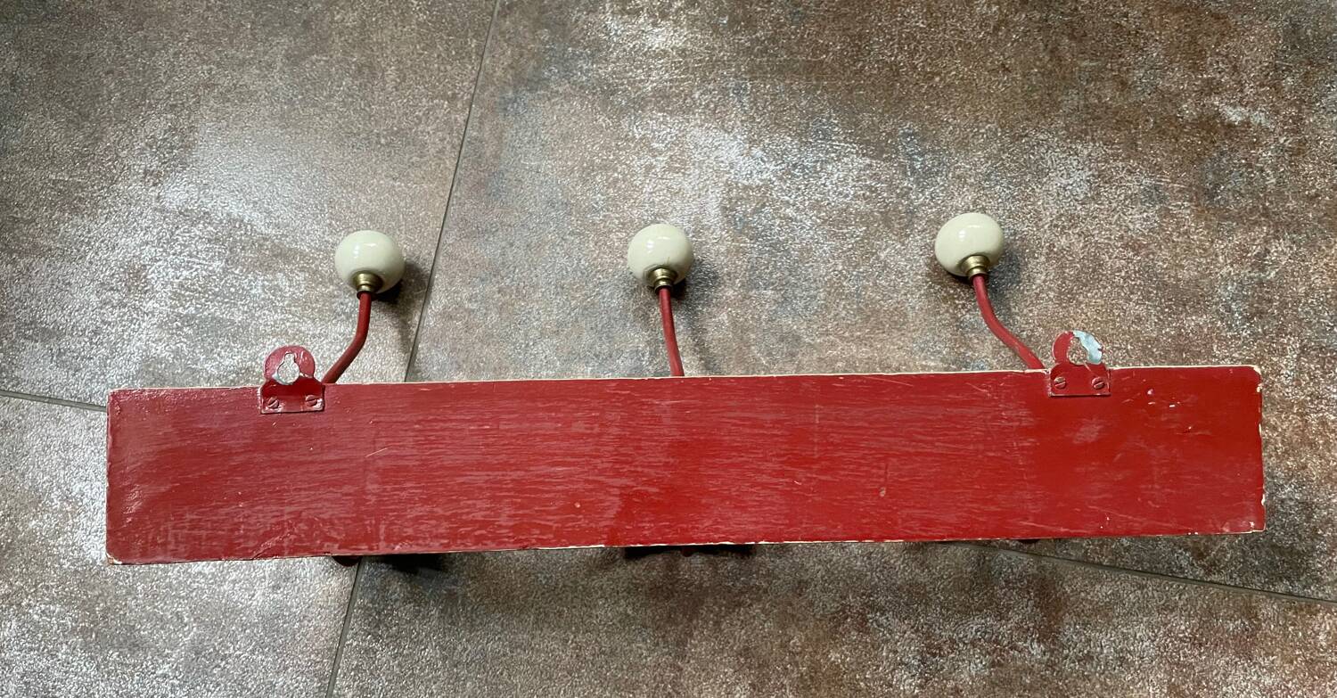 vintage wall coat rack in wood and porcelain