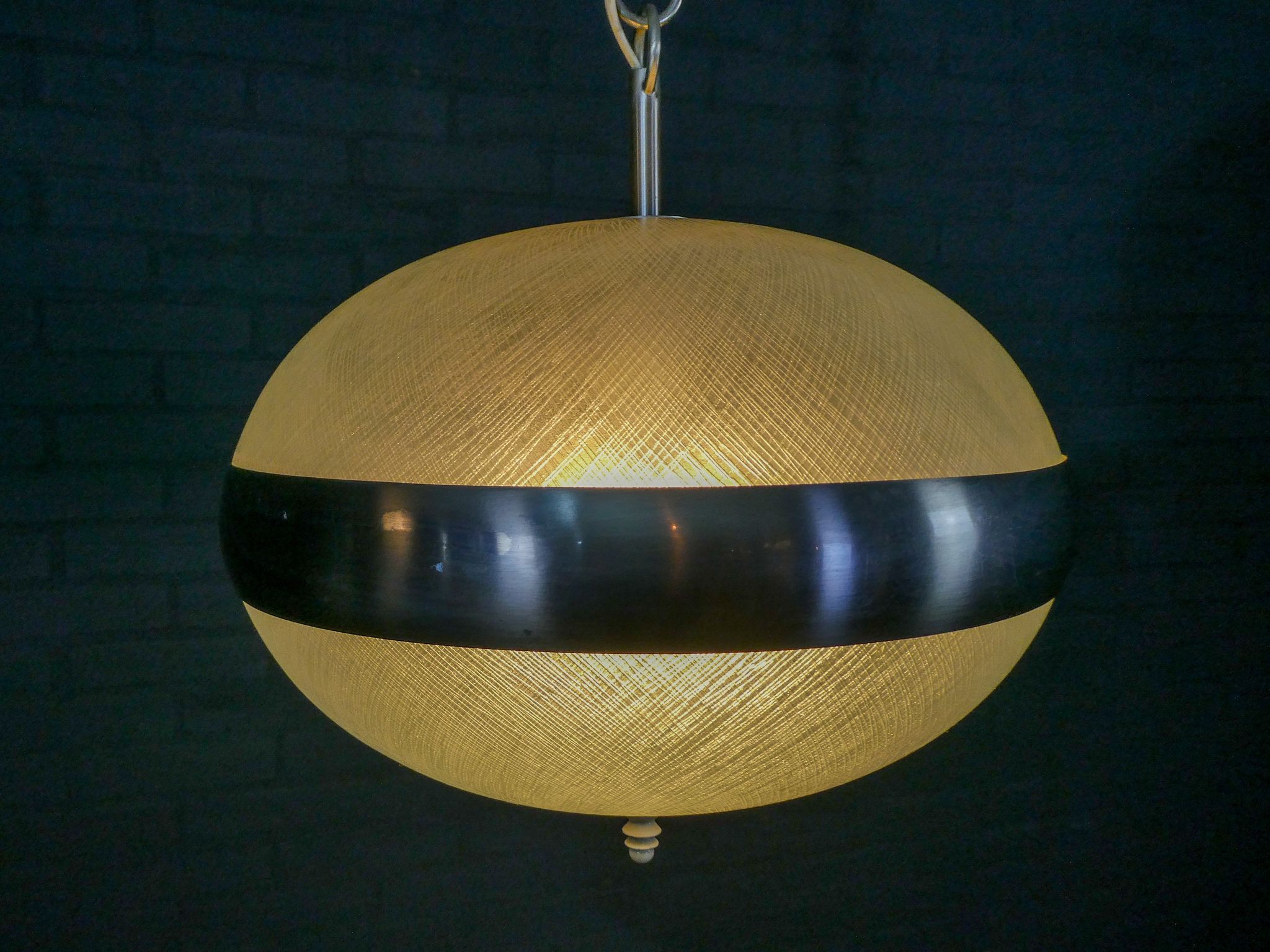 Vintage hanging lamp made of glass and chrome