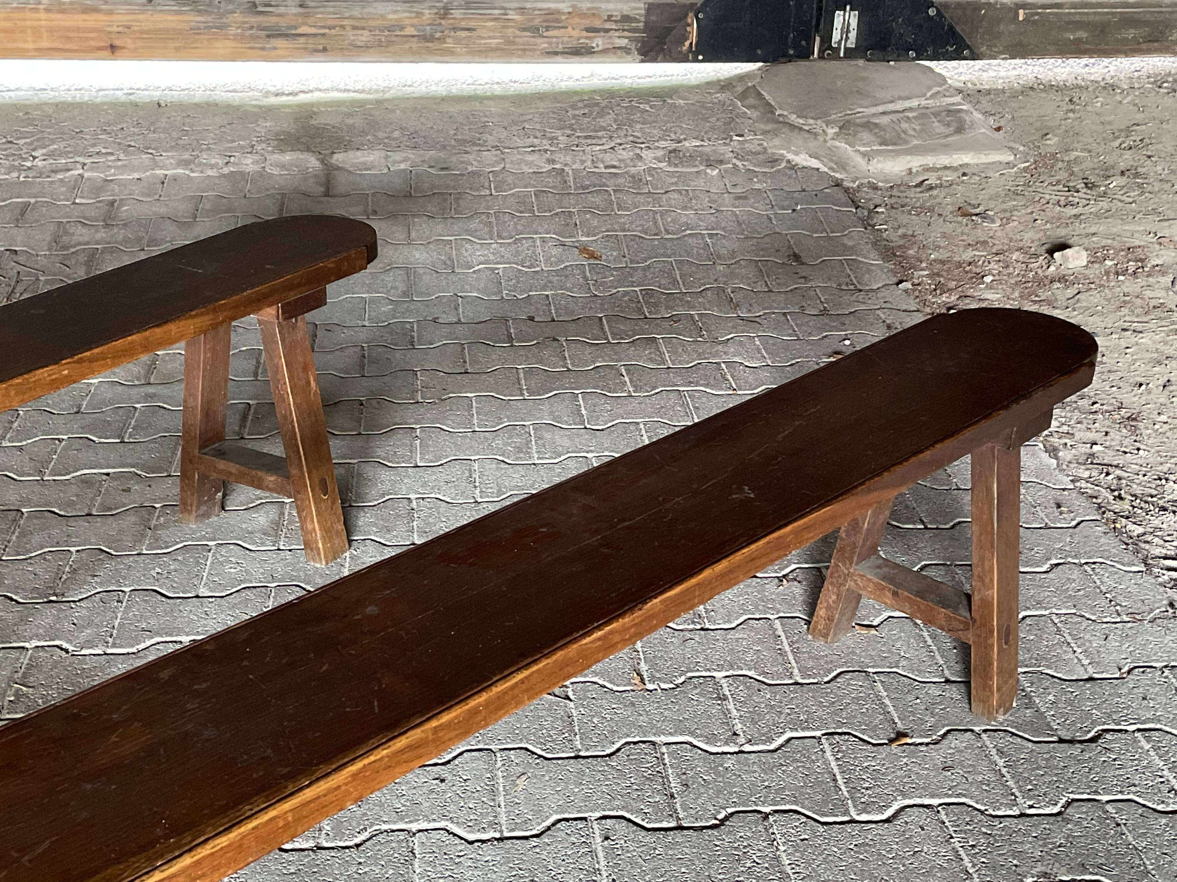Pair of large solid oak farm benches
