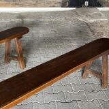 Pair of large solid oak farm benches