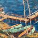 Oil on canvas "Rowboats on the dock"