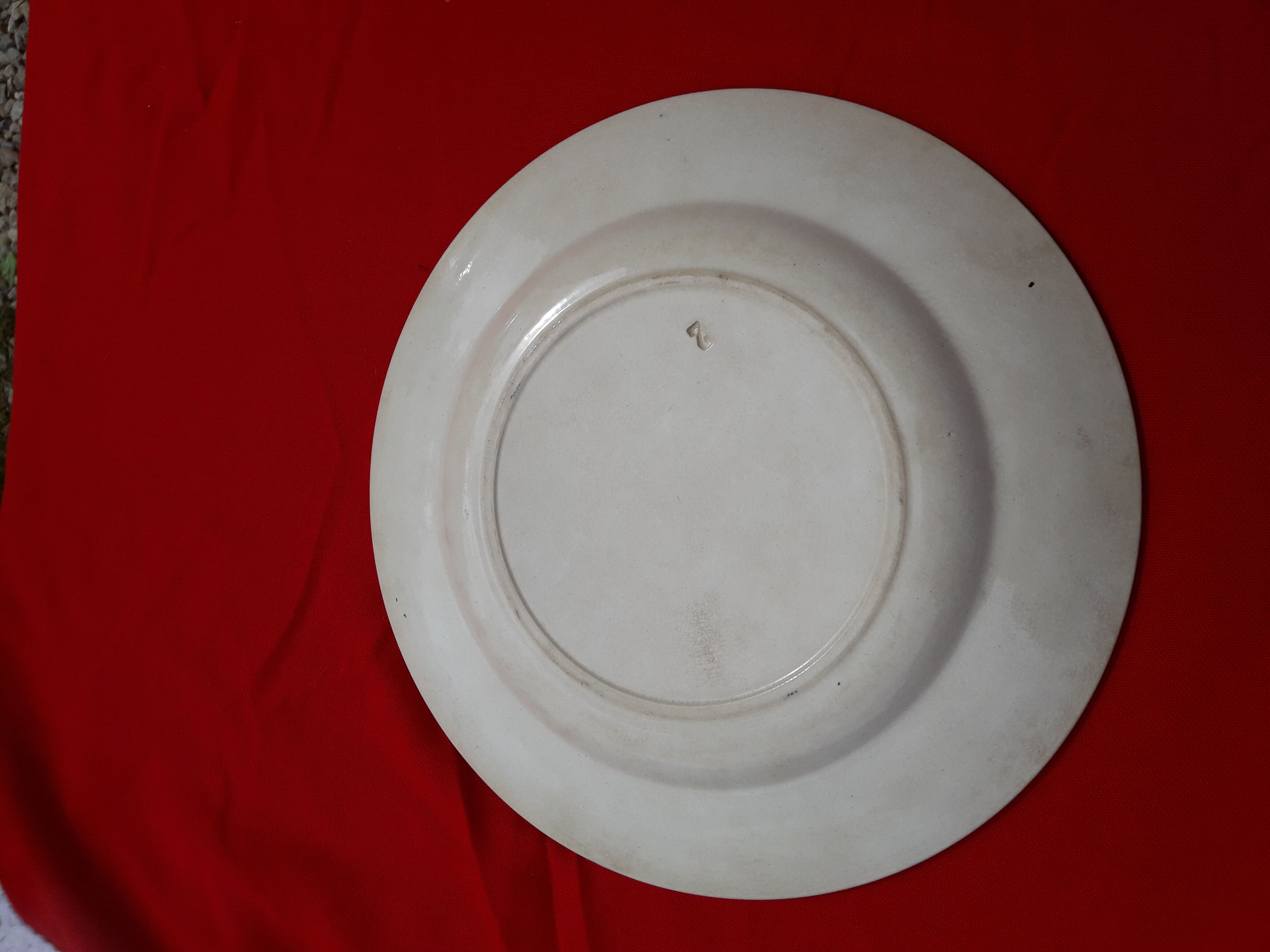 Old dish decorated with blue frieze diam 28 cm