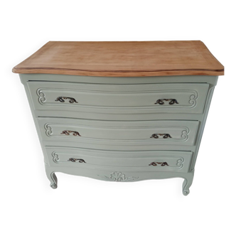 Curved sage green chest of drawers