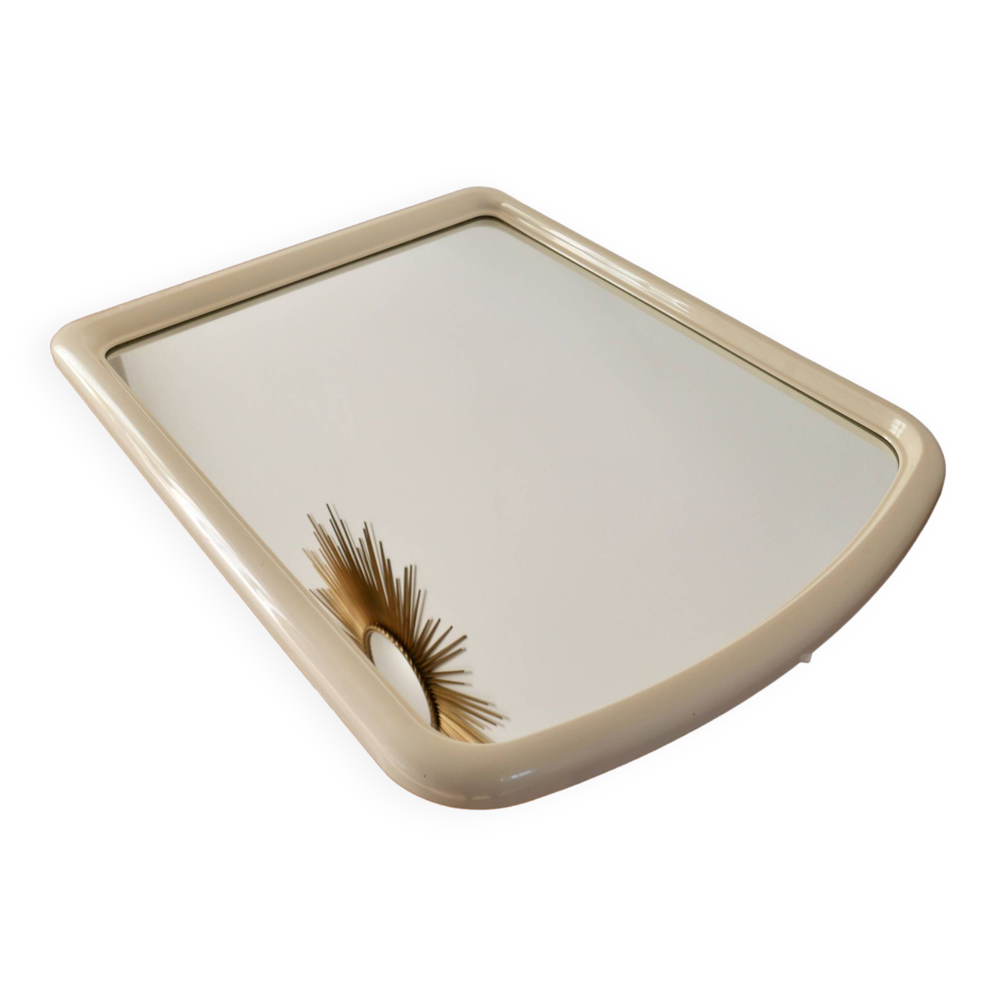 Large white mirror in ecru white plastic, 1970s design