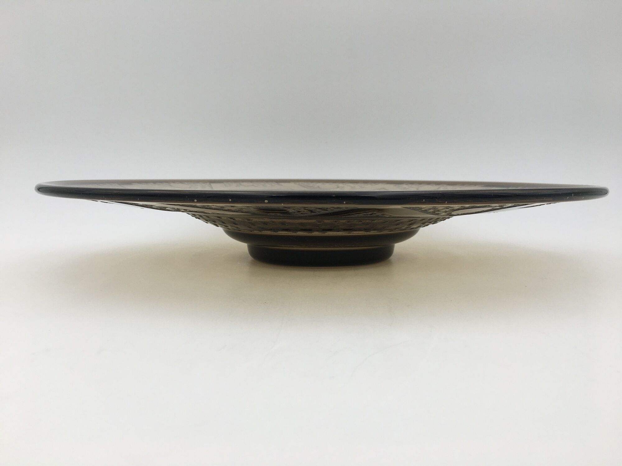 Smoked glass Art Deco cup signed Verame, with acid-engraved geometric decoration 1930