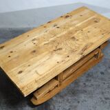 Large 19th century sculpted sled coffee table, folk art, France