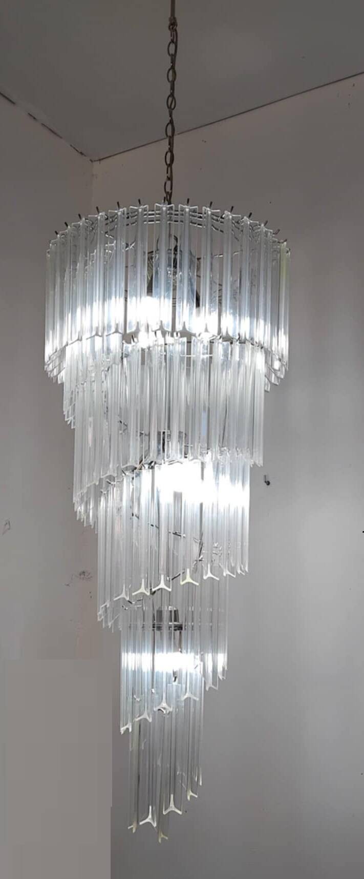 Large spiral chandelier with acrylic crystal trihedrons