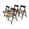 Set of 4 folding chairs in cannage and black wood 60s