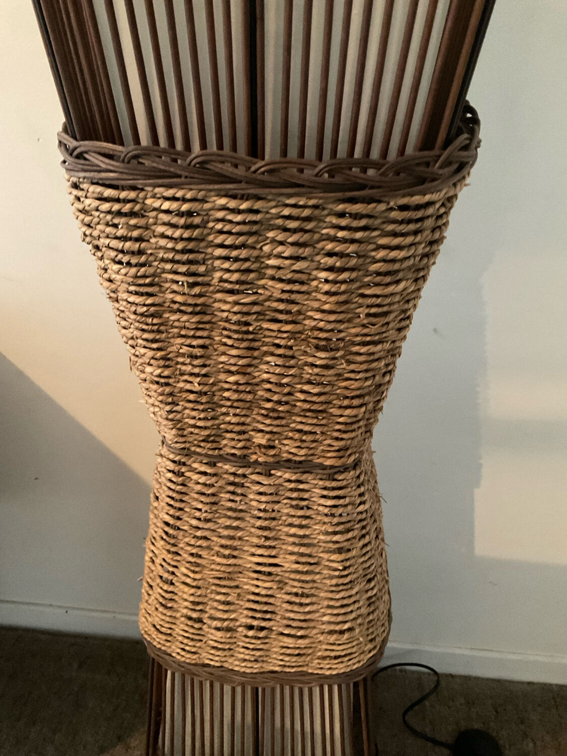 Vintage rattan and raffia floor lamp