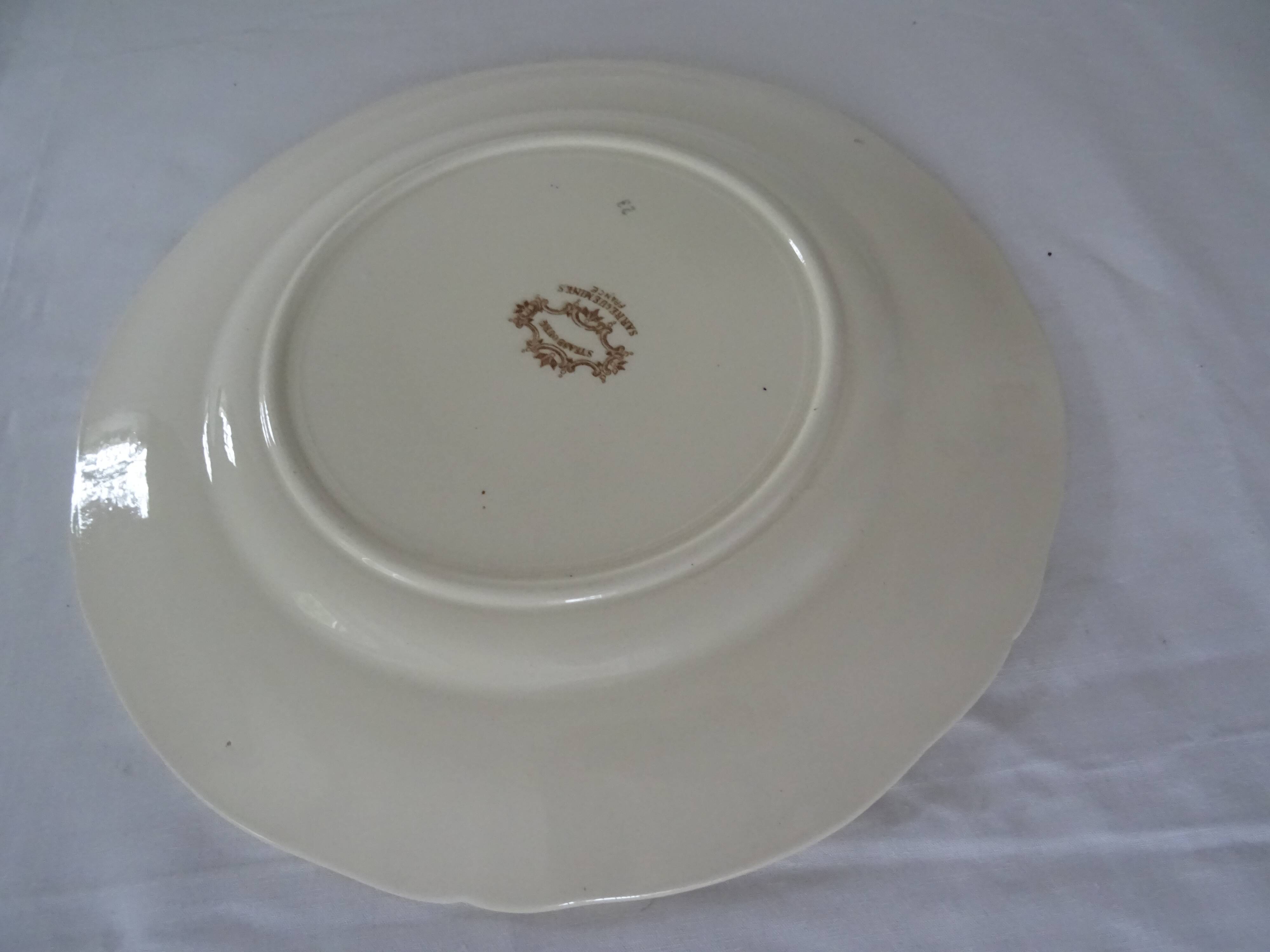 Large dish Sarreguemines 513112 faience old flowers STRASBOURG