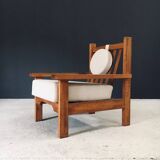 Brutalist Square Oak Lounge Chair, Belgium, 1950s