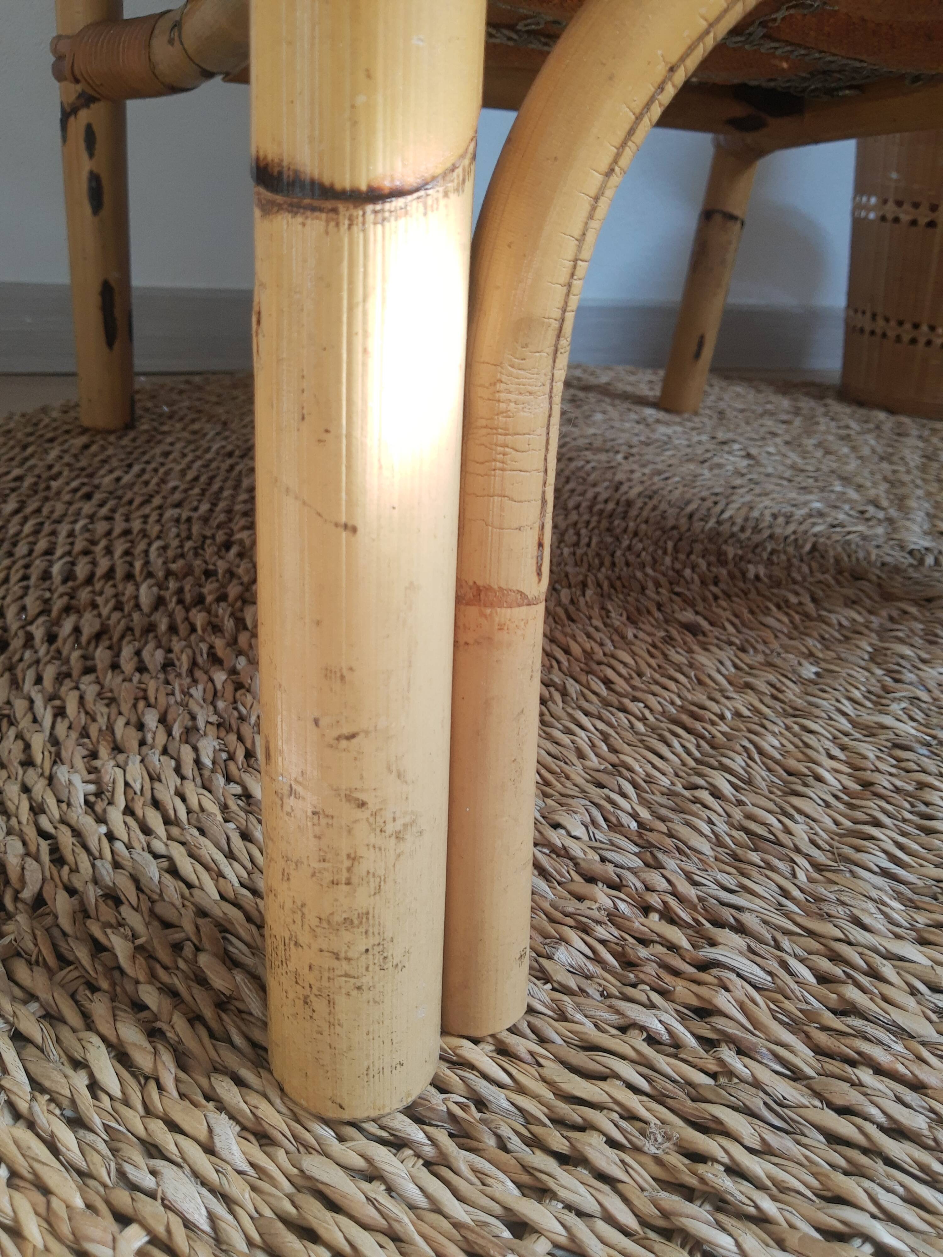 Vintage rattan and braided rope armchair