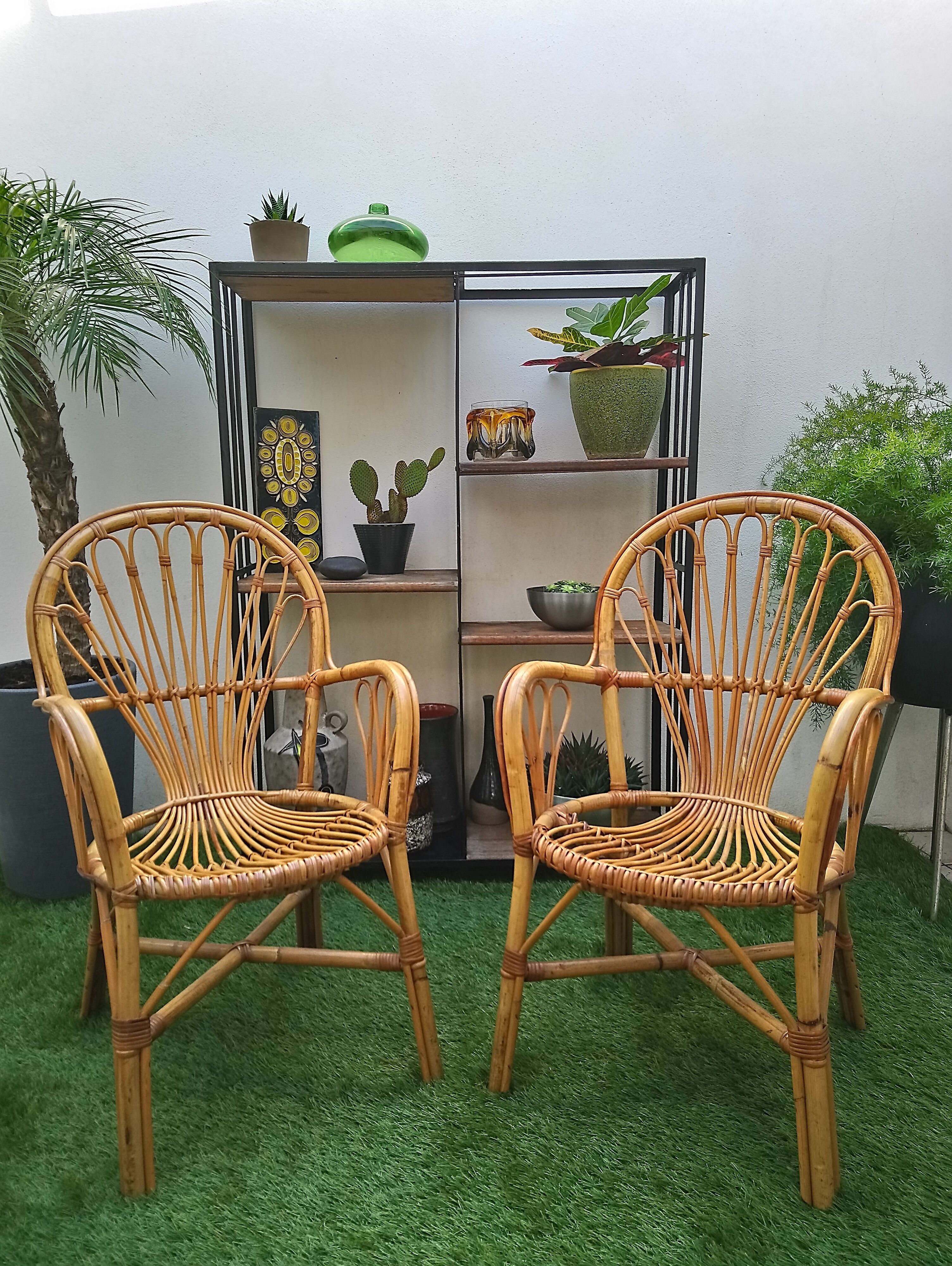 Duo de fauteuils en rotin années 70