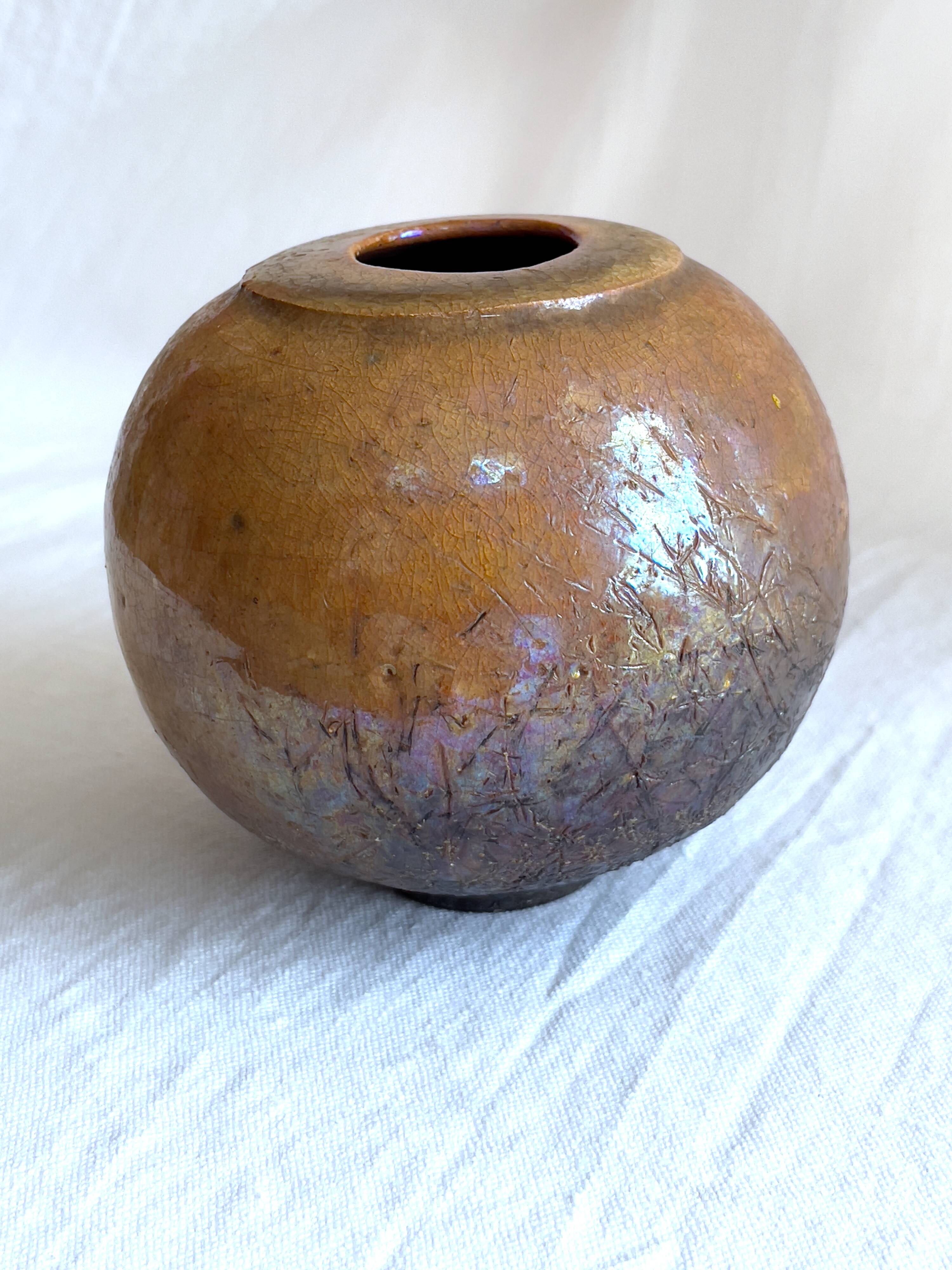 Boulle vase in cracked stoneware by GBG, Gisèle Buthod-Garçon 1984