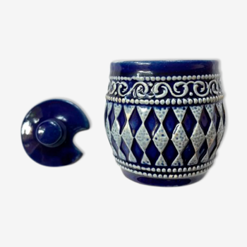 Blue ceramic mustard pot