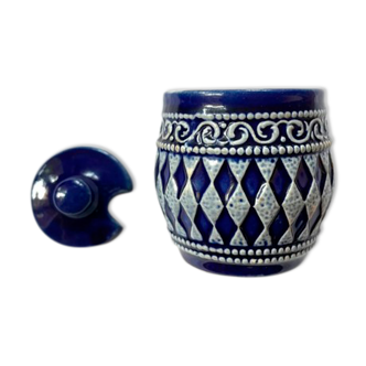 Blue ceramic mustard pot